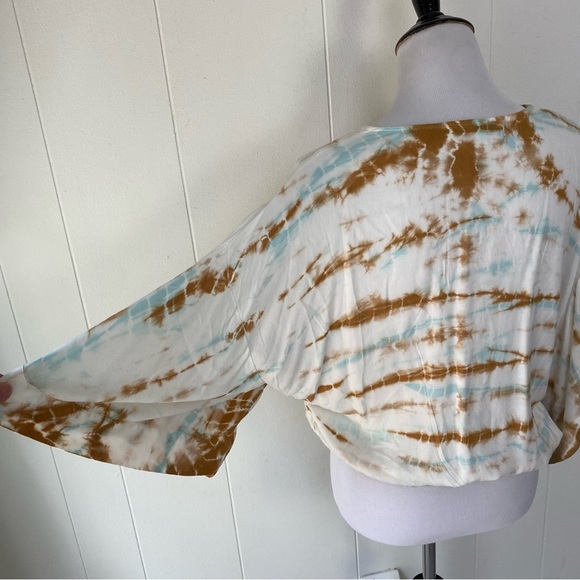 Young Fabulous & Broke Women's Tie Dye Faux Wrap Top Size S Boho Blue Beige - Picture 7 of 14